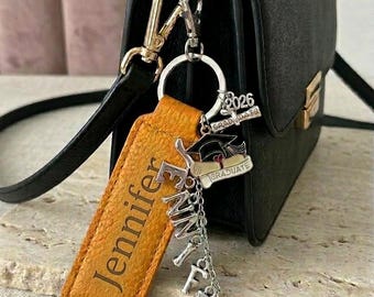 2-in-1 Personalized Graduation Gift • Detachable Name Bracelet & Keychain • Class of 2026 Custom Keepsake • Vegan Leather Senior Gift • 2026