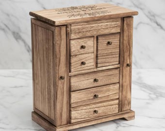 Custom Engraved Wood Jewelry Box Personalized 6-Tier Large Jewelry Organizer with Mirror Drawers- Anniversary, Birthday, Wedding, Graduation