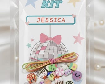 Personalized DIY Bracelet Kit Party Favor | Custom Name Bead Kit for Kids | Pastel Birthday Goodie Bag Filler | Disco & Sweets Theme