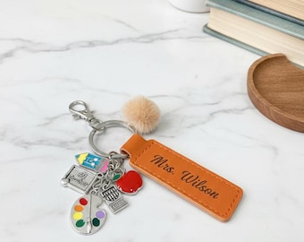 Personalized Teacher Principle Appreciation Keychain | School Charms & Orange Leatherette Tag