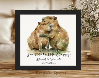 Cute Capybara Couple Print Watercolor Art Framed Love Painting Funny Personalized Gift for Anniversary, Valentine's Day, Animal Lover Decor