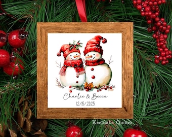 Personalized Snowman Couple Ornament, Rustic Christmas Ornament Tree Decor Snowman Lover Gift, Winter Engagement, Christmas Wedding Newlywed
