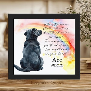 Personalized Black Labrador Retriever Memorial Gift, Black Lab Watercolor Painting Art Framed Pet Loss Poem Rainbow Bridge Dog Sympathy Gift
