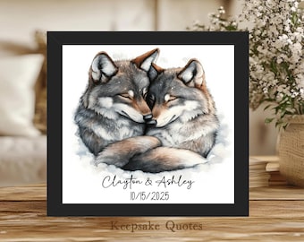 Personalized Wolf Couple Gift, Wolves In Love Painting Watercolor Art Print Framed Sign, Wolf Lover Decor, Wedding, Anniversary, Valentine's