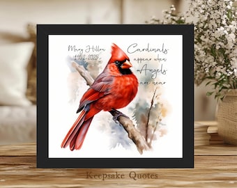 Cardinals appear when Angels are Near Personalized Memorial Gift, Cardinal Memorial Keepsake Art Bird Messenger Loss of a Loved One Passing