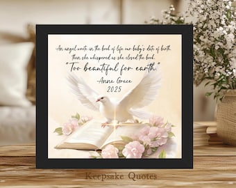 Personalized Baby Memorial Gift Miscarriage Keepsake, Dove To Beautiful for Earth Infant Loss, Angel Baby, Child Loss, Stillborn Remembrance