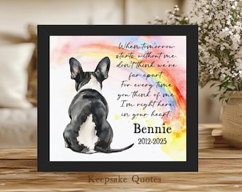 Personalized Boston Terrier Memorial Gift Pet Loss Sympathy Angel Dog Remembrance Passed Away Poem Watercolor Art Painting Framed Sign Decor