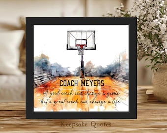 Personalized Basketball Coach Gift Idea, Watercolor Art Print Framed Sign Thank You Gift, End of Season Gift from Team, Appreciation Gift