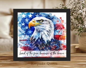American Flag with Bald Eagle Painting Watercolor Art Print Keepsake Framed Sign Patriotic Home Decor 4th of July America 250th Anniversary