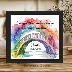 Personalized Pet Loss Gift, Rainbow Bridge Dog Memorial Gift, Loss of Cat Memorial Painting Watercolor Art Framed Print Sympathy Remembrance