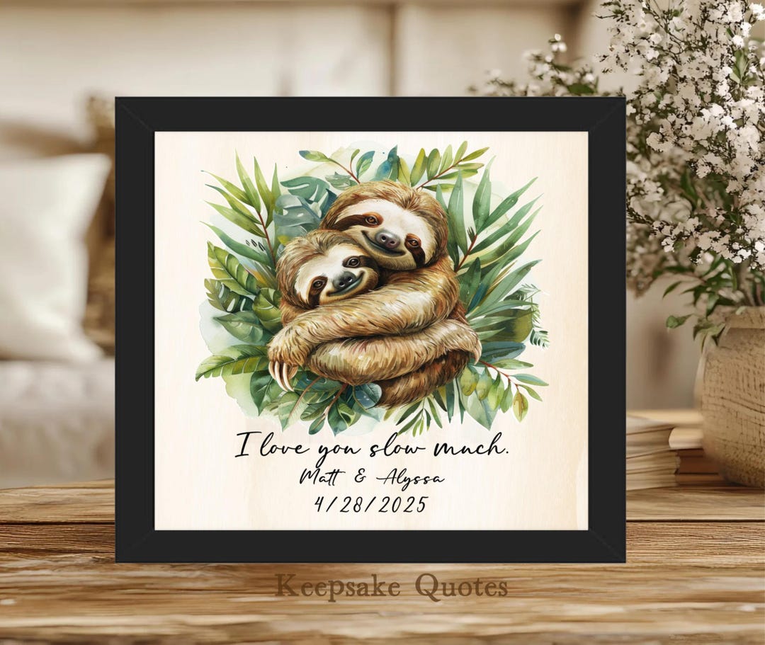 Cute Sloth Couple Art Framed Wall Decor, Unique Personalized