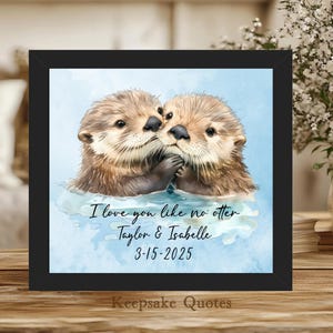 Two Otters In Love Painting Watercolor Art Print Framed Sign, Otter Lover Gift, Anniversary, Wedding, Valentines, Cute Otter Couple Wall Art