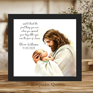 Jesus Christ Holding Baby Angel Watercolor Print Framed Art, Miscarriage Personalized Baby Memorial Gift, Baby Loss Grief Sympathy Religious