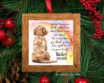 Personalized Labradoodle Memorial Christmas Ornament, Rainbow Bridge Ornament Watercolor Art Memorial Frame Pet Loss Poem Remembrance Gift