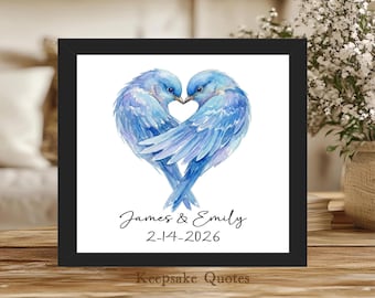 Love Birds Painting Watercolor Art Print Framed Personalized Wedding Gift for Couples, Custom Names Date, Husband Wife Anniversary Keepsake