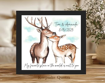 Personalized Deer Couple Gift Buck and Doe Wedding Anniversary Gift Engagement, Deer in Love Watercolor Painting Art Print Framed Sign Decor