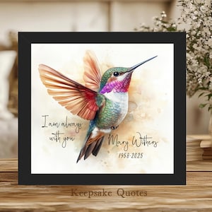 Personalized Hummingbird Memorial Gift with Name and Date Watercolor Art Painting Framed Print, Loss of Mother, Father, Grandparent Sympathy