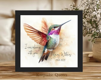 Personalized Hummingbird Memorial Gift with Name and Date Watercolor Art Painting Framed Print, Loss of Mother, Father, Grandparent Sympathy