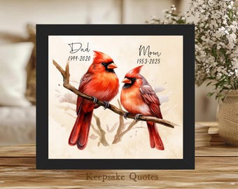 Cardinal Memorial Gift Loss of Mother and Father, Mom and Dad Memorial Keepsake Painting Watercolor Art Framed Sympathy Remembrance Grief