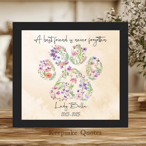 Personalized Pet Memorial Gift, Loss of Dog or Cat Sympathy Pet Loss Gift, In Memory Remembrance Floral Paw Print Watercolor Art Framed Sign