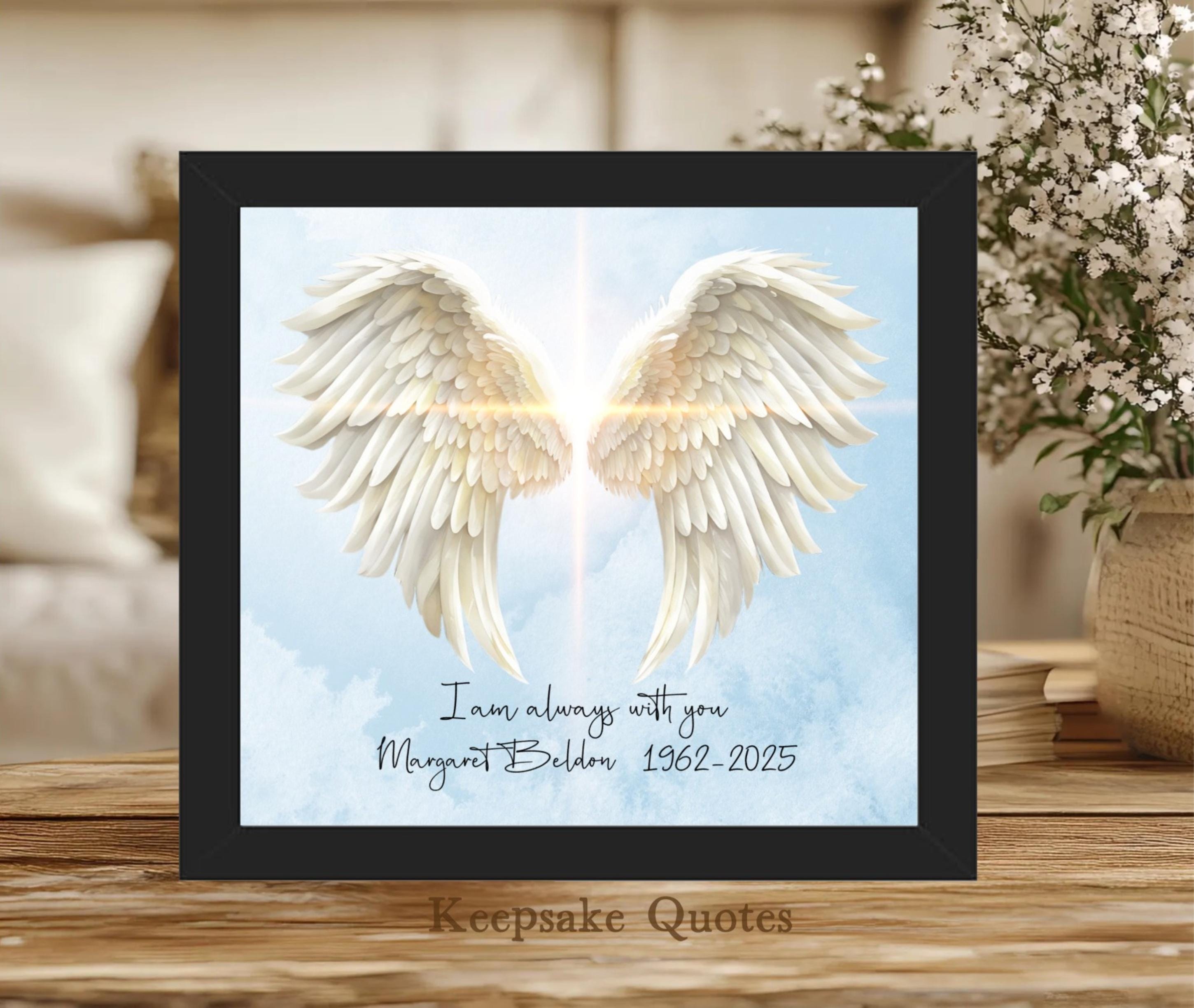 Personalized Memorial Gift for Loss of Mother, Grandmother, Angel Wings  Memorial Art Watercolor Print Framed, Sympathy I Am Always With You, image size:2900x2448