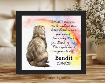 Personalized Ferret Memorial Gift, Ferret Painting Watercolor Art Print Framed Keepsake Decor Loss of Pet Ferret Remembrance Sign Sympathy