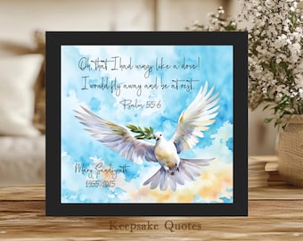 Personalized Memorial Gift Loss of Mother, Father Sympathy Gift Religious Condolence, Flying Dove Painting Watercolor Art Framed Psalm 55:6