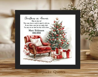 Christmas In Heaven Personalized Christmas Memorial Gift Loss of Mother, Father, Grandparent Sympathy Remembrance Art In Memory Tribute Sign