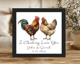Chicken Lover Couple Watercolor Art Print Framed Painting Rustic Farmhouse Chicken Wedding Gift, Anniversary, Valentines Day Rooster and Hen