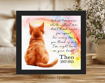 Orange Tabby Cat Memorial Gift, Personalized Pet Memorial Painting Watercolor Art Print Framed Sign Rainbow Bridge Cat Remembrance Sympathy