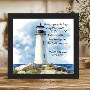 Personalized Lighthouse Memorial Gift Loss of Father, Mother, Grandparent Sympathy Coastal Ocean Nautical Themed Watercolor Art Framed Print