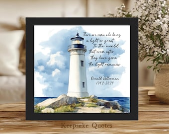 Personalized Lighthouse Memorial Gift Loss of Father, Mother, Grandparent Sympathy Coastal Ocean Nautical Themed Watercolor Art Framed Print