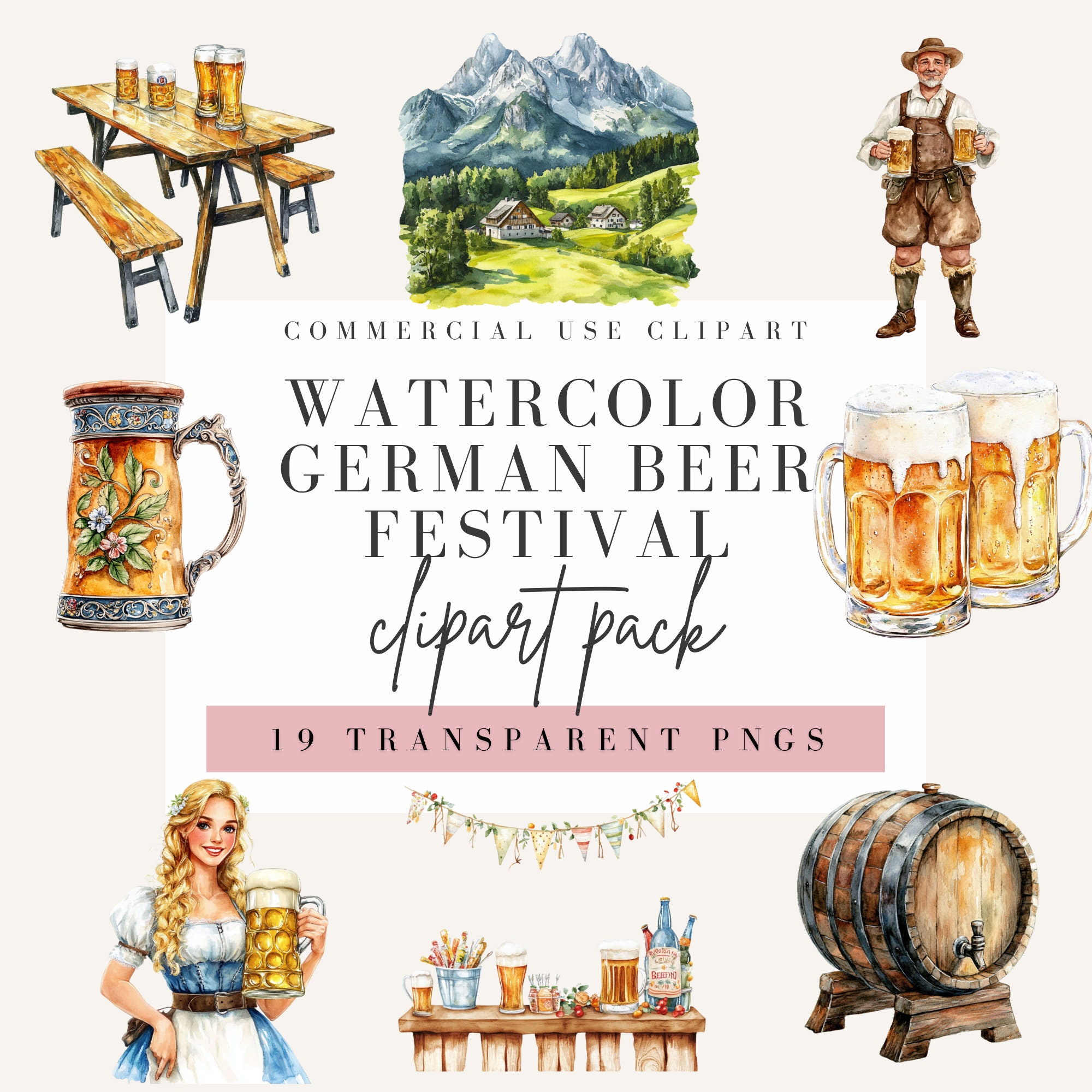 German Beer Festival Clipart, Watercolor Style, Transparent Background,  Commercial Use PNG, October Fest Clip Art, Beer Mug Image - Etsy Israel, image size:2000x2000