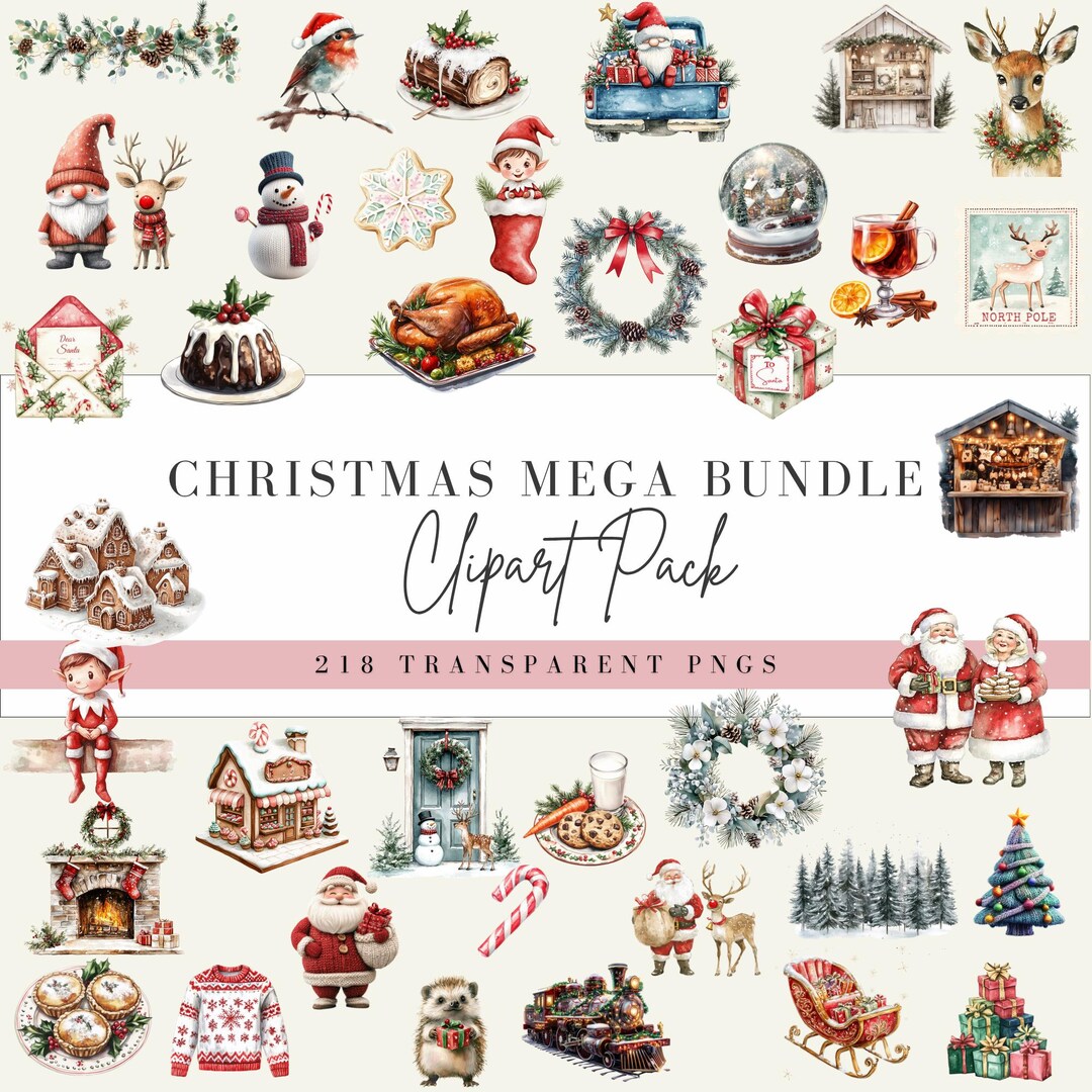 Christmas Clipart Mega Bundle – 20 Packs, 218 PNG – Santa & Reindeer ...