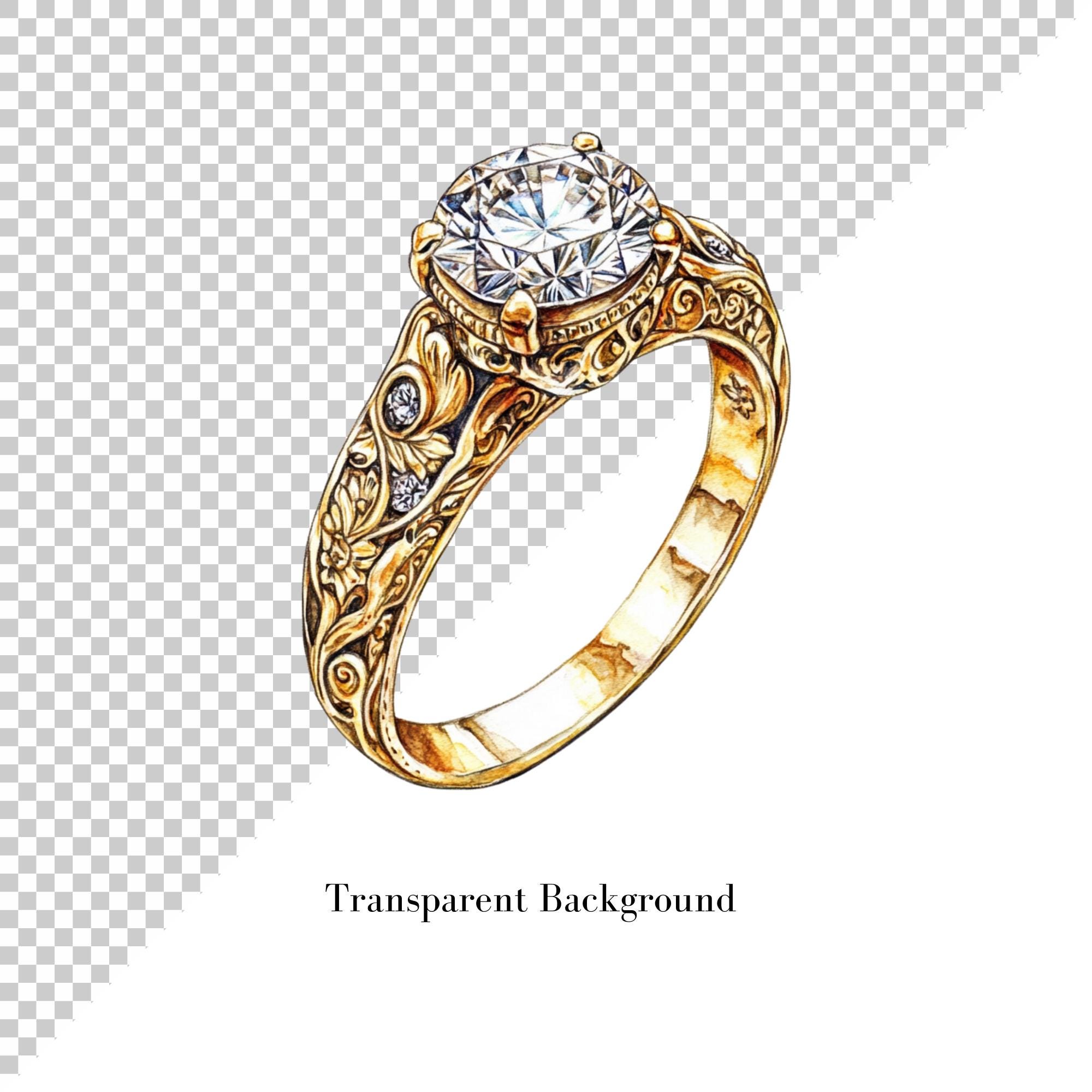 Engagement Rings Clipart, Watercolor Style, Diamond Ring Clip Art, Gold ...