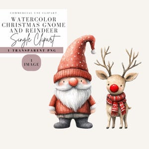 Kerstkabouter en rendieren clipart, aquarel stijl, transparante achtergrond, commercieel gebruik PNG, xmas illustraties, feestelijk Gonk design