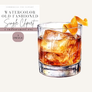 Old Fashioned Cocktail Clipart, Aquarell-Stil, Transparenter Hintergrund, Kommerzielle Nutzung PNG, Signature Drink Clip Art, Whisky Bild,