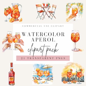 Aperol Spritz Cocktail Aquarell Clipart, transparente kommerzielle Nutzung PNG, orange italienisches Getränk, Sommer Spritzer, Signature Drink