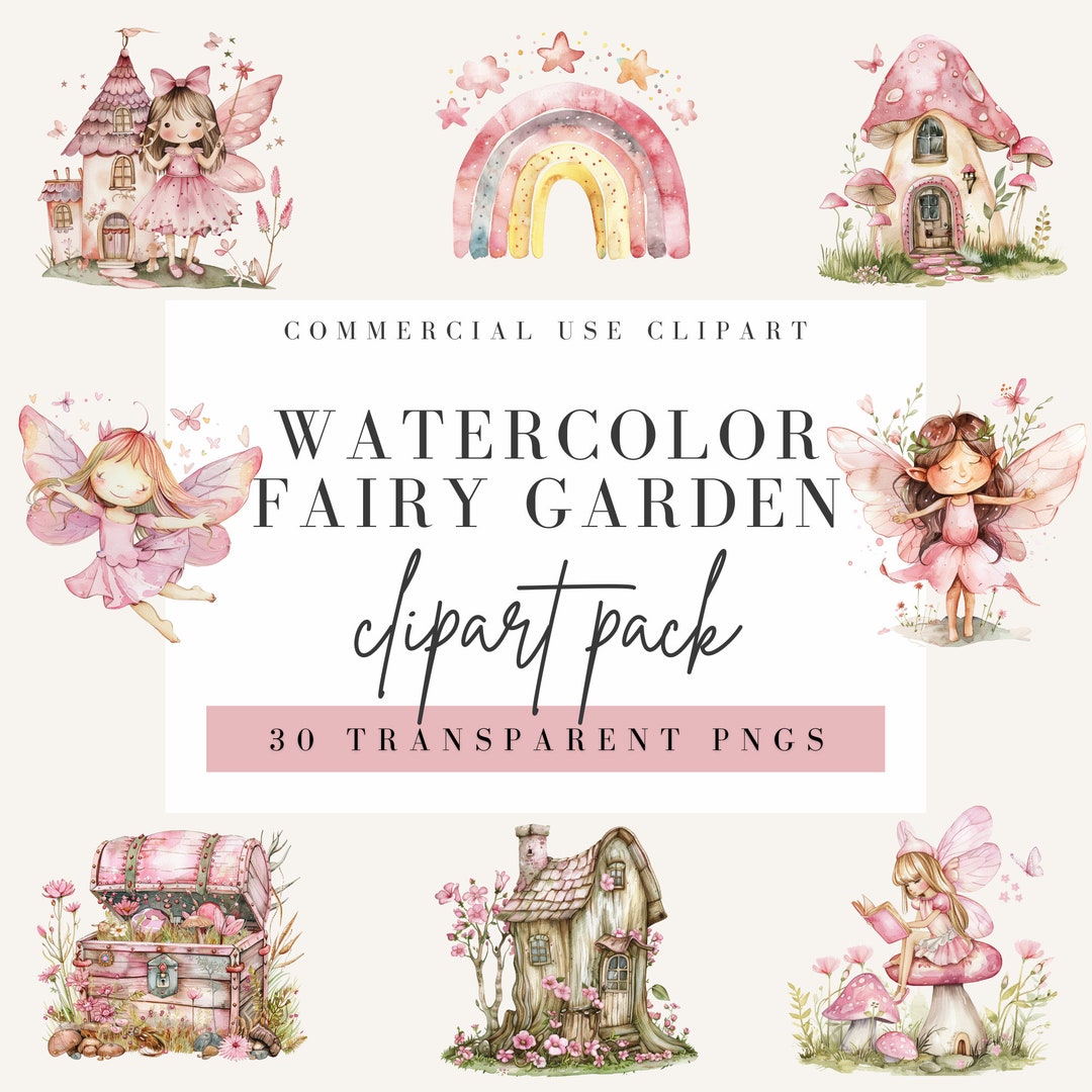 Magical Fairy Garden Clipart, Watercolor Transparent Commercial Use PNG ...