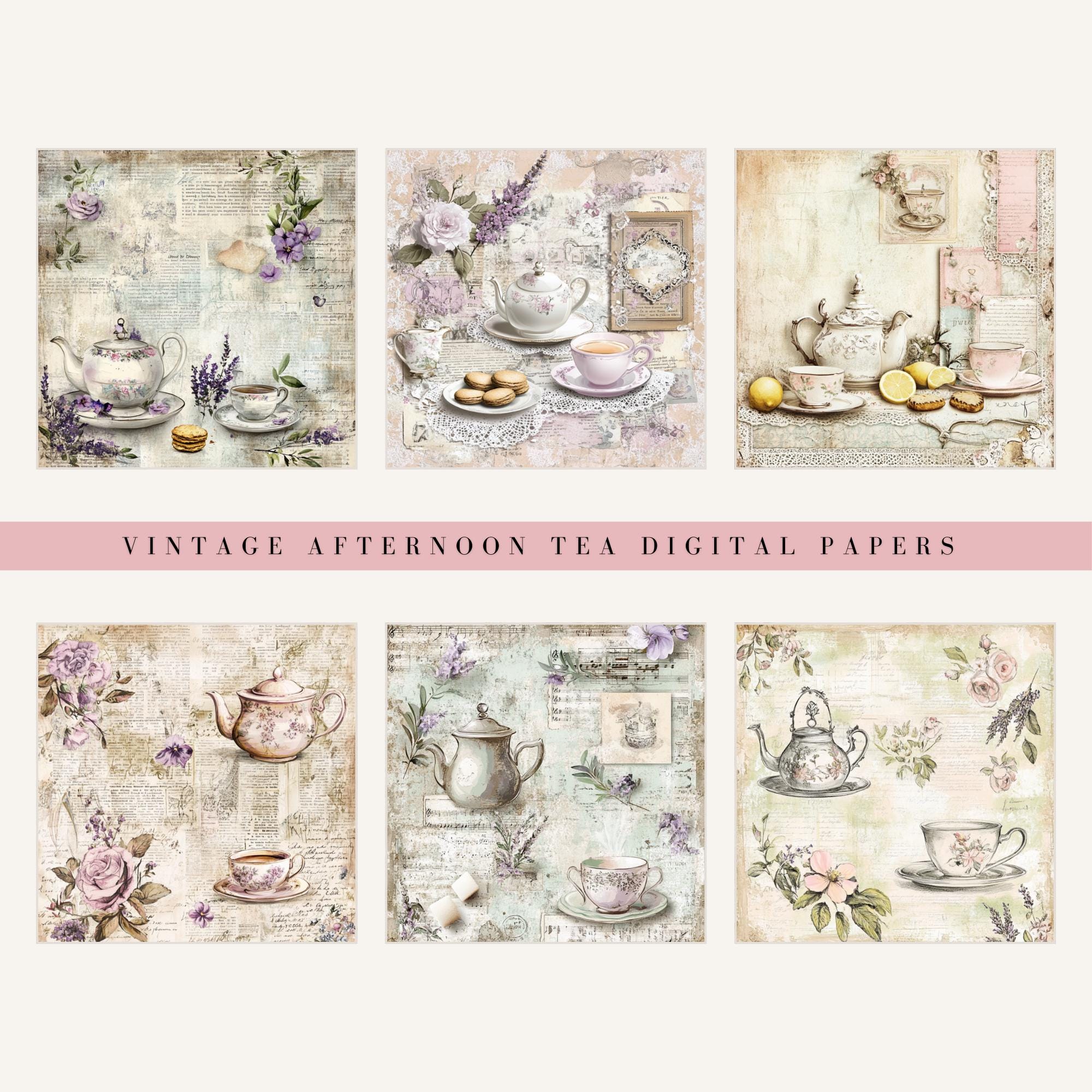 Vintage Afternoon Tea Digital Paper, Pattern Background, Commercial Use ...