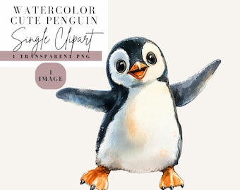 Cute Penguin Clipart,  Adorable Penguins Clip Art, Winter Animal Graphics, Watercolor Style, Transparent Background, Commercial Use PNG