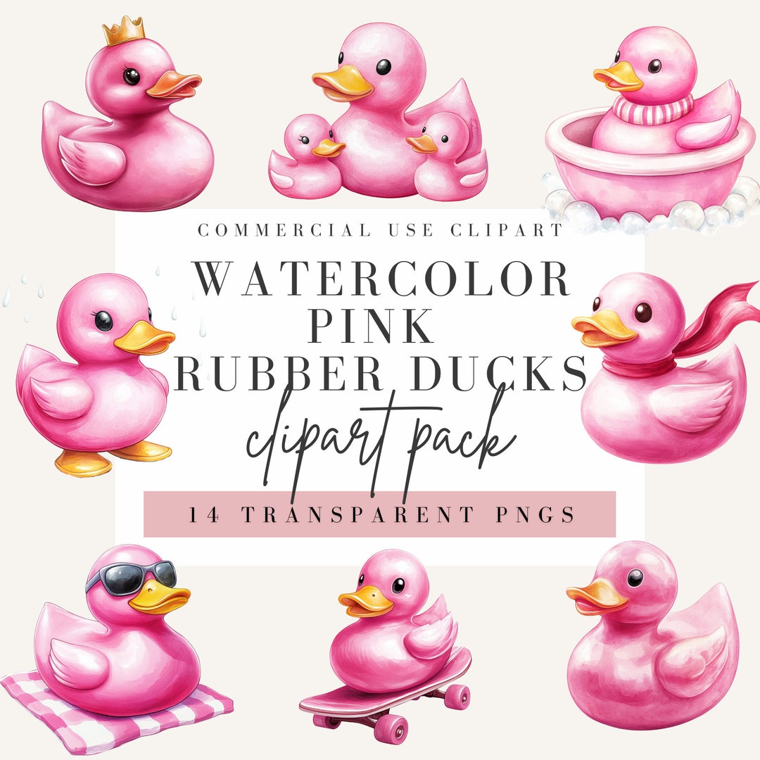 Pink Rubber Duck Clipart, Watercolor Style, Transparent Background ...
