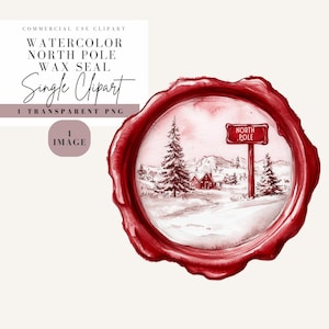 Nordpol Wachssiegel Clipart, Aquarell-Stil, Transparenter Hintergrund, Kommerzielle Nutzung PNG, Weihnachtsstempel Clip Art, Festliches Design