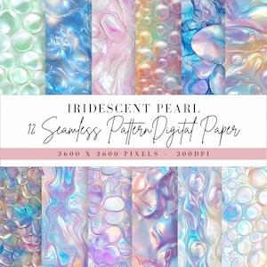 Papel digital perlado iridiscente, estilo perlado, PNG para uso comercial, diseño de textura satinada, patrón sin costuras, perlado holográfico pastel