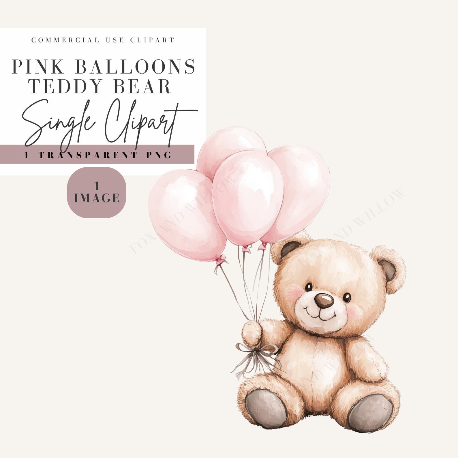 Pink Balloons Teddy Bear Clipart, Baby Shower Clip Art, Nursery Wall ...