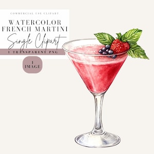 Clipart Martini francese, stile acquerello, sfondo trasparente, PNG per uso commerciale, Clip art cocktail esclusivo, immagine bevanda rossa