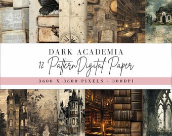Dark Academia Digital Papers,  Vintage Gothic Aesthetic, Mysterious Pattern Background, Aged Grunge Design, Junk Journal, Commercial Use PNG