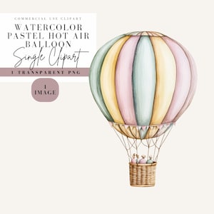Pastelkleur heteluchtballon clipart, aquarel stijl, transparante achtergrond, commercieel gebruik PNG, grappige illustraties, afbeelding ballonnen