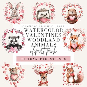 Clipart Amimals des bois de la Saint-Valentin, Style Aquarelle, clipart animaux insolites, Graphique, Image de l'amour sur fond transparent, PNG à usage commercial