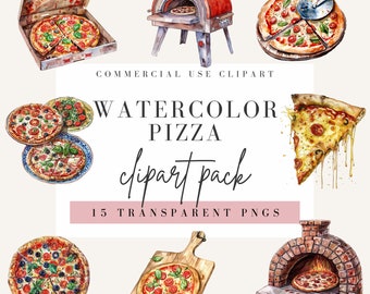 Pizza clipart, aquarelstijl, transparante achtergrond, commercieel gebruik PNG, Italiaans eten illustraties, afbeelding feestvoedsel, plakje pepperoni